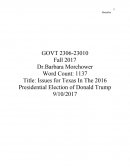 Issues for Texas in the 2016 Presidential Election of Donald Trump
